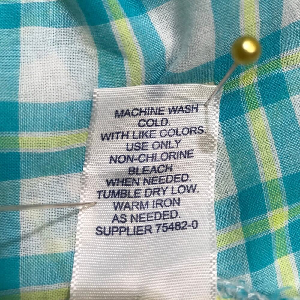 St John’s Bay Green White Plaid Semi Sheer Roll Tab Sleeves Shirt Women L - Picture 8 of 8